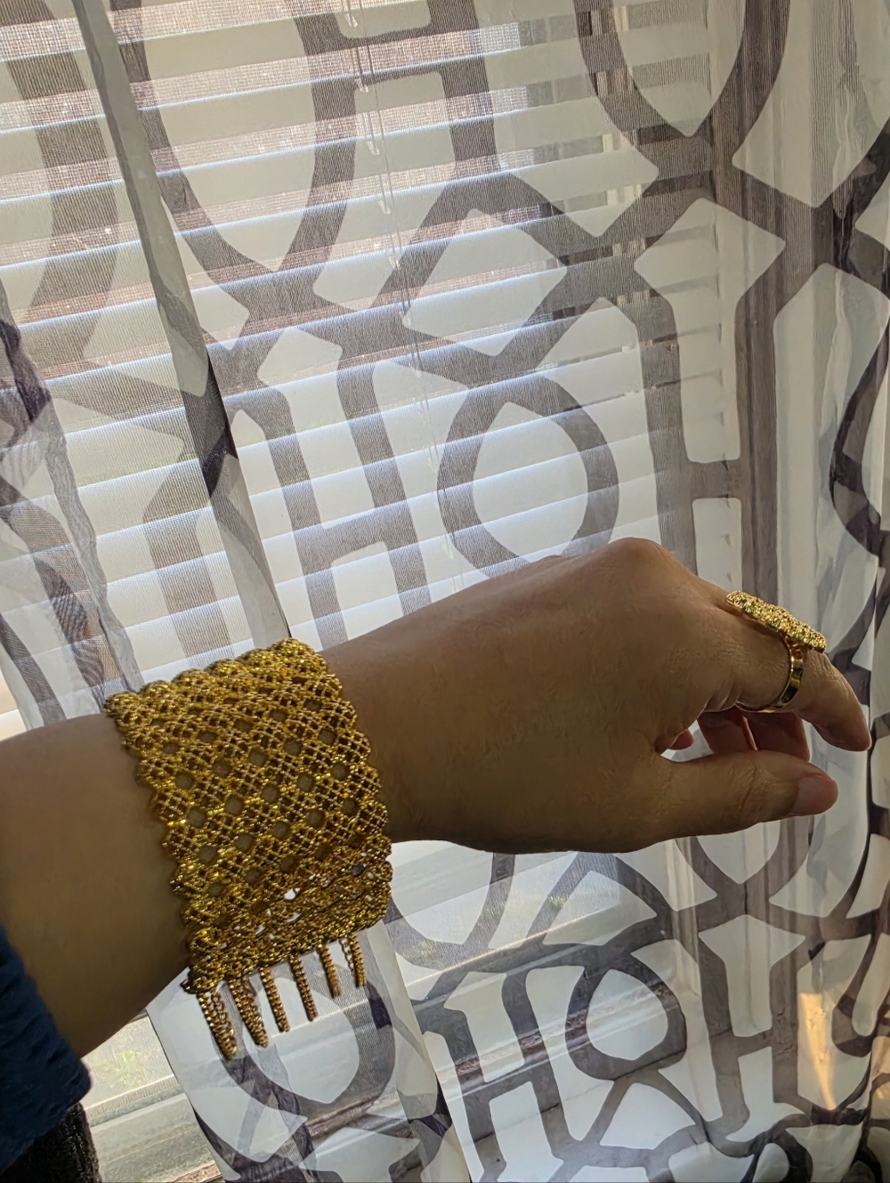 21k Gold Plated Woven Statement Bracelet and Ring Set